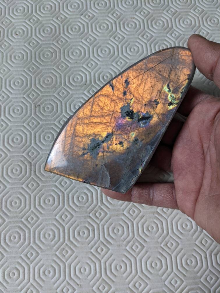 Labradorite 452, 60Gr-Orange Dorée - Forme Libre