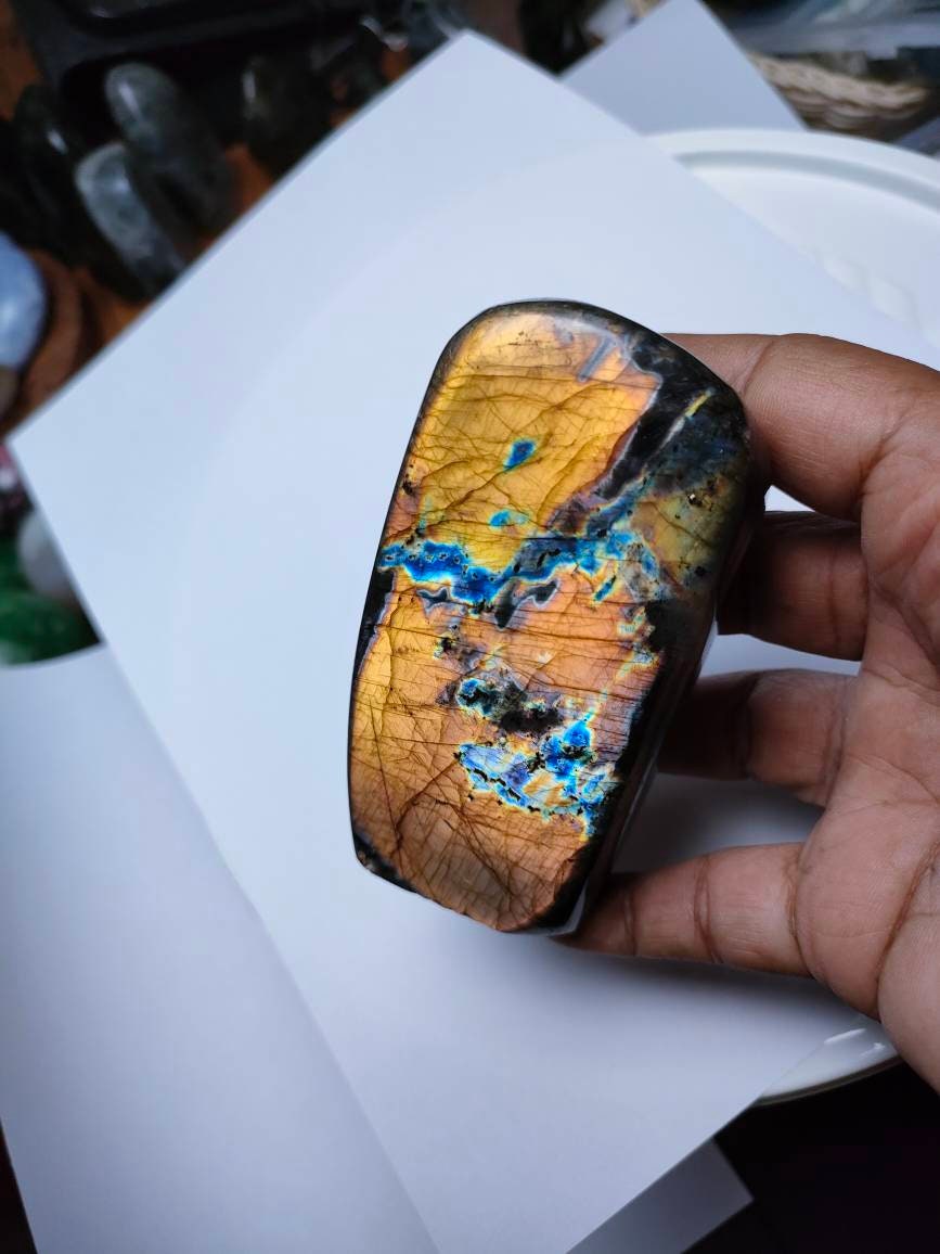 Labradorite 418Gr - Orange Dorée Mini Forme Libre