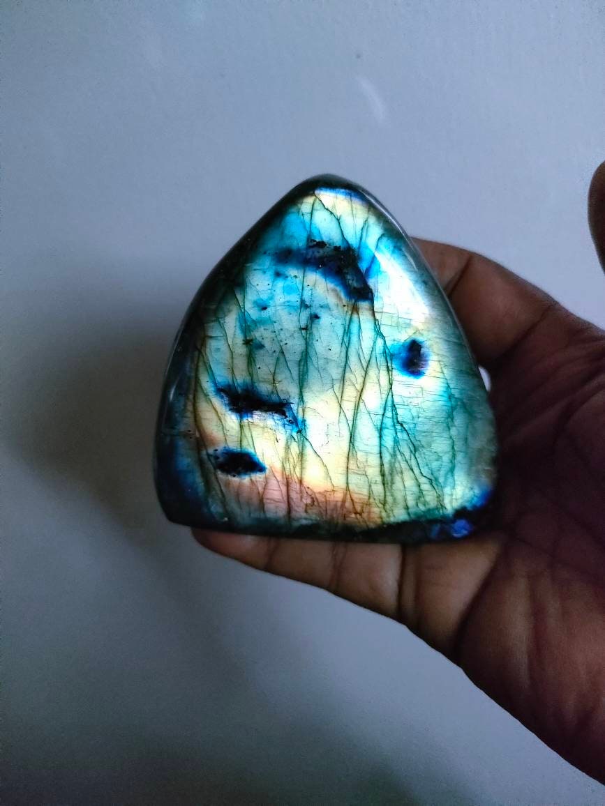 Labradorite 451, 30Gr- Vert Jaune et Orange Dorée - Mini Forme Libre