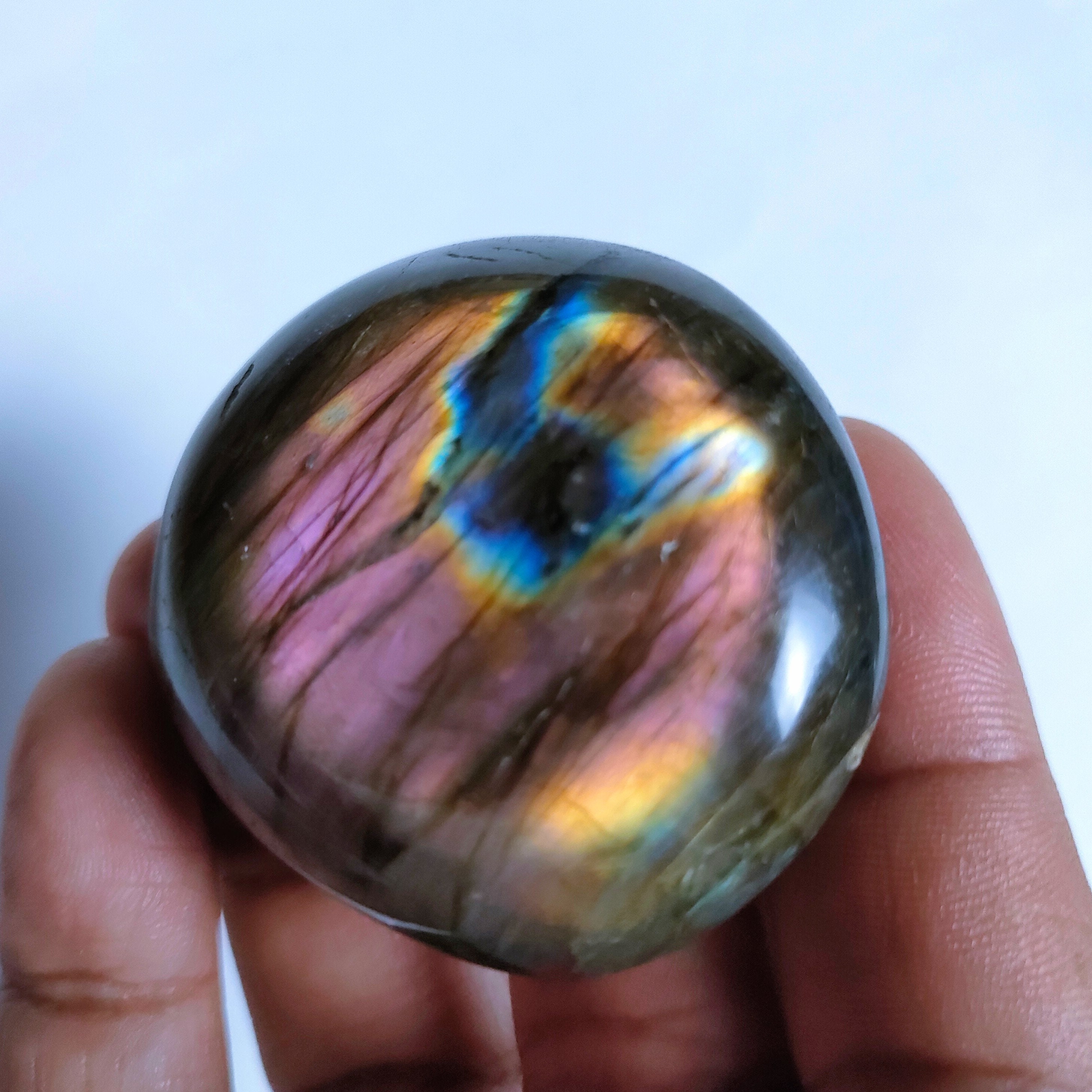 Labradorite 68, 30Gr -Rose Violacée et Bleue Jaune - Galet Ovale