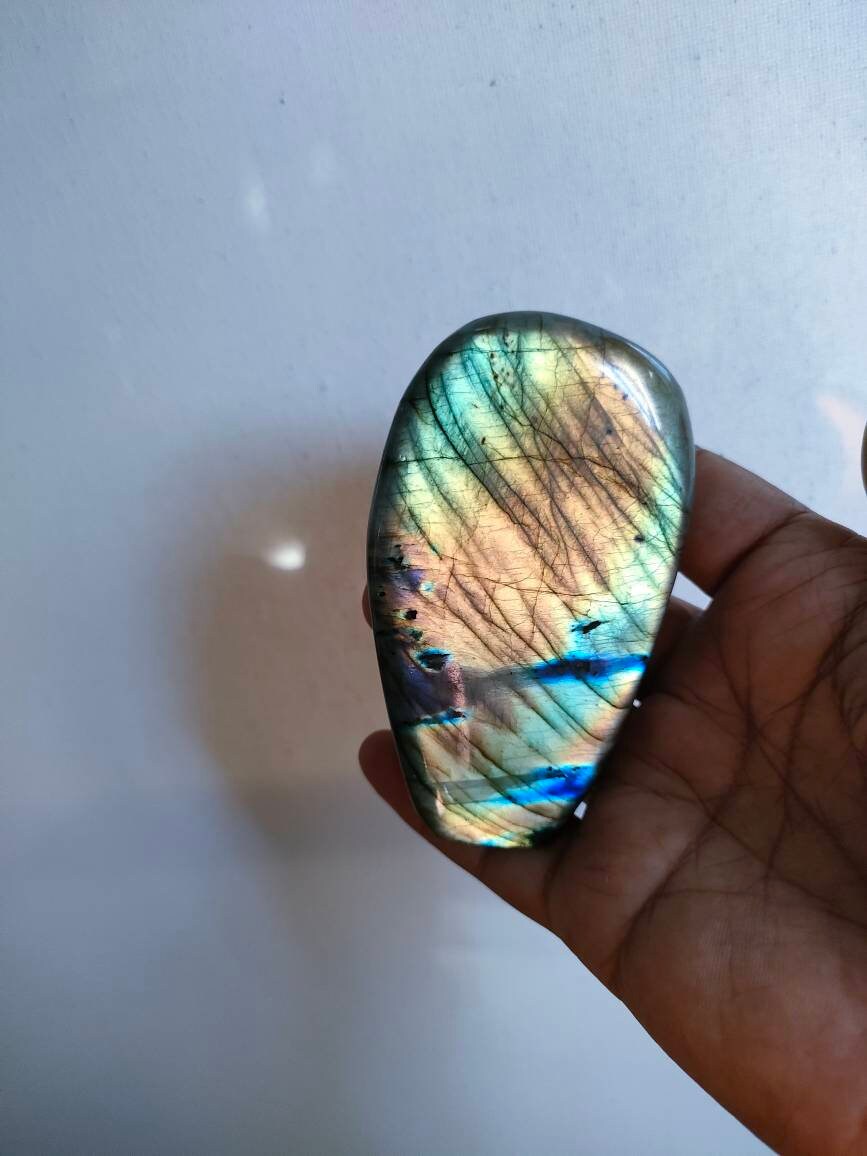 Labradorite 264, 20Gr- Vert Jaune et Orange Dorée - Mini Forme Libre