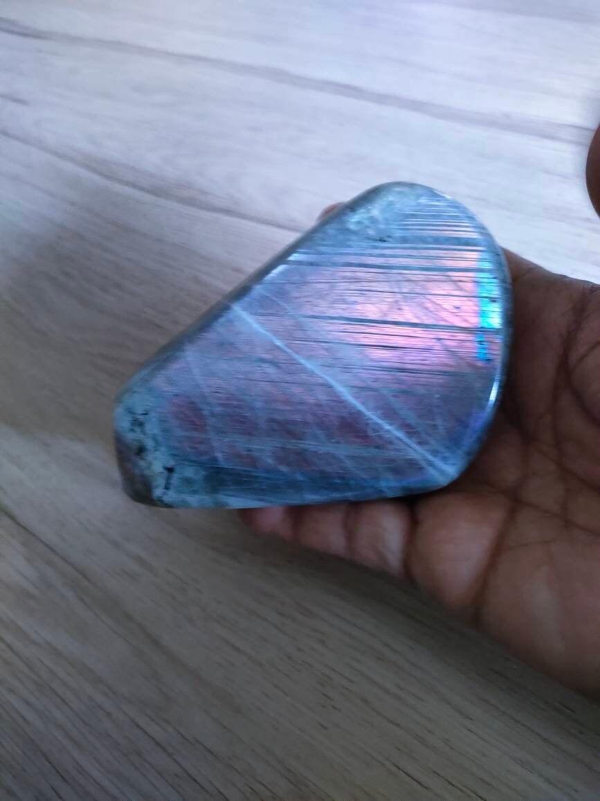 Labradorite 443Gr -Rose Orange Violacée Striée - Mini Forme Libre