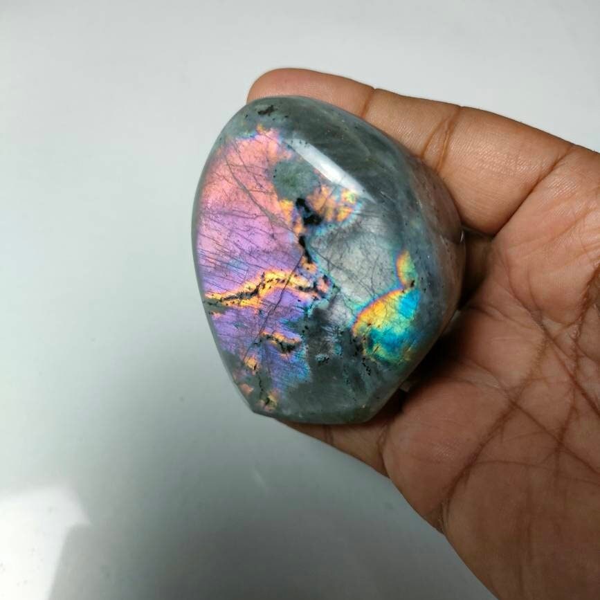 Spectrolite 257 Gr- Rose Violacée et Arc en Ciel - Mini Forme Libre