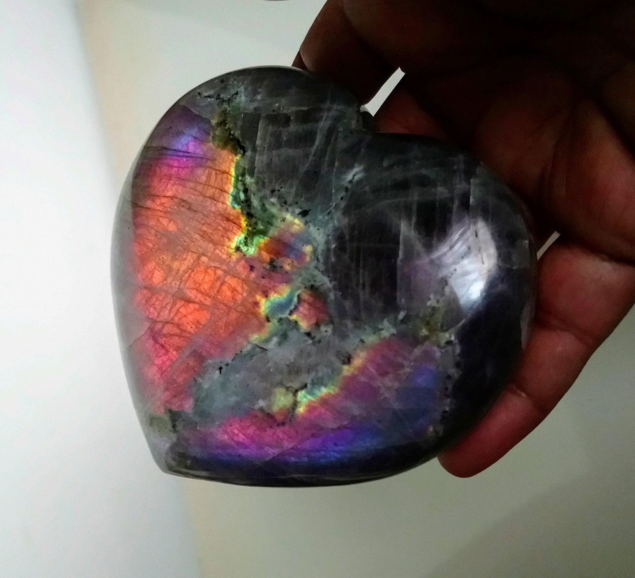 Labradorite 515, 60Gr - Rose Orange Violacée Cœur Xl