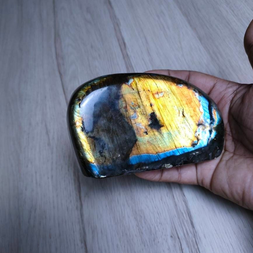 Spectrolite 700Gr- Jaune Dorée et Bleu Grise - Forme Libre