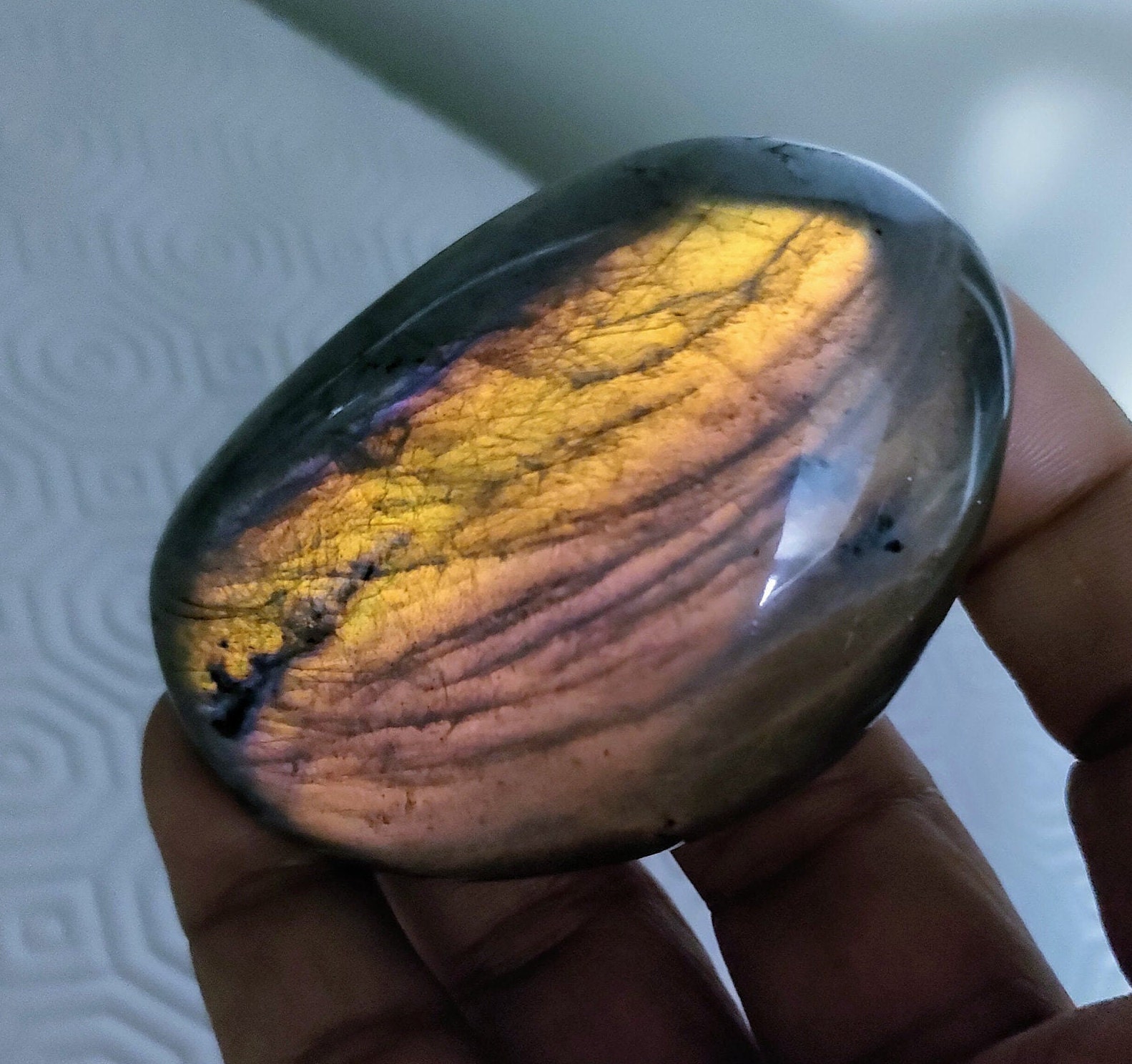 Labradorite 131, 70Gr - Jaune Orange Dorée Galet Ovale Xl
