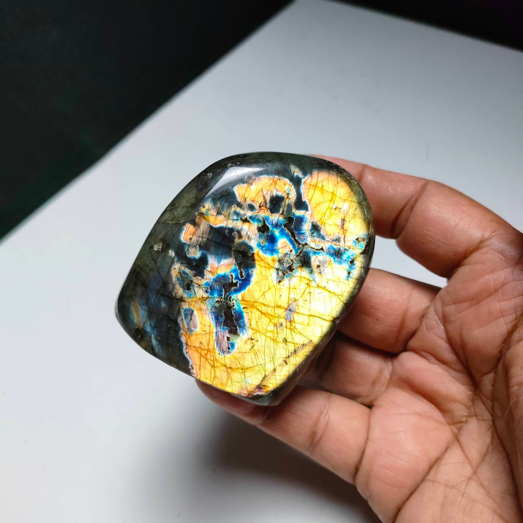 Labradorite 212, 20Gr - Jaune Orange Dorée et Bleue - Mini Forme Libre