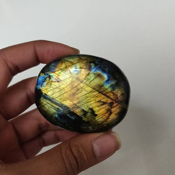 Labradorite 103, 90Gr - Jaune Orange Dorée Galet Xl