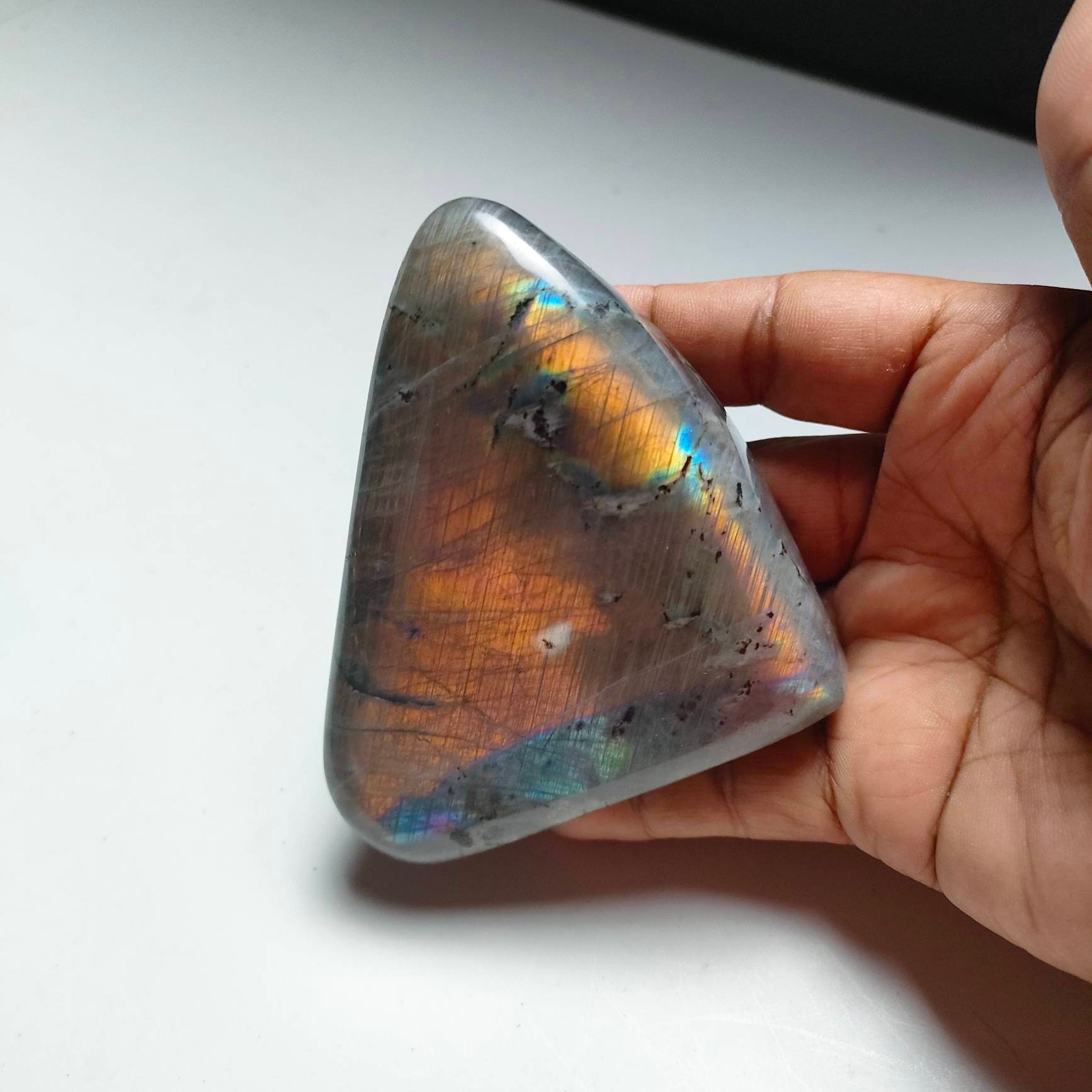 Labradorite 372, 10Gr - Jaune Orange Dorée et Grise -Mini Forme Libre