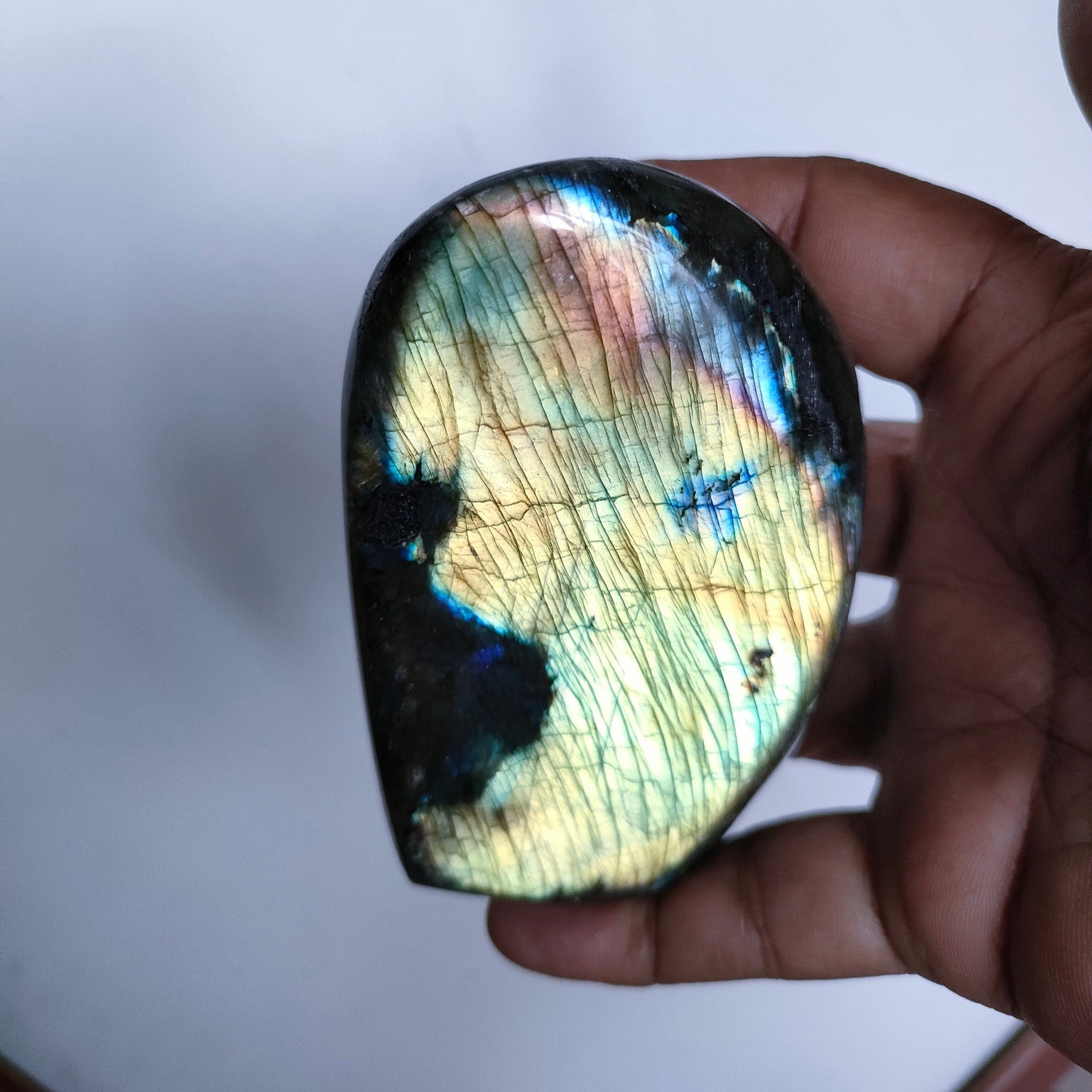 Spectrolite 491Gr- Jaune Verte et Bleue Violacée - Mini Forme Libre