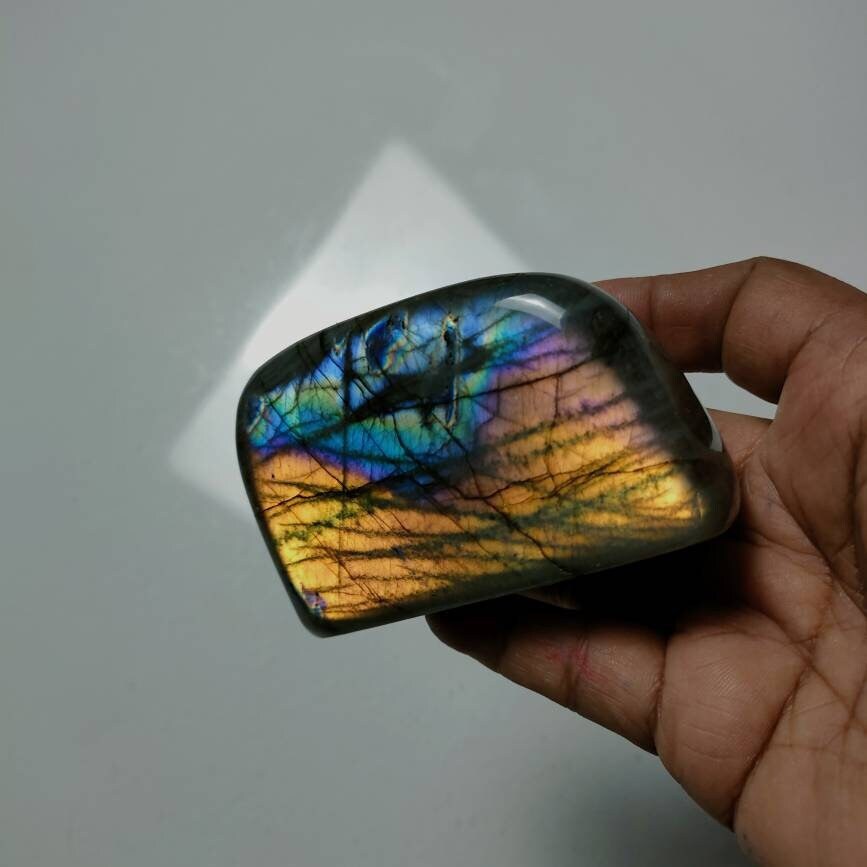 Spectrolite 345, 60Gr- Jaune Orange Dorée et Arc en Ciel - Mini Forme Libre