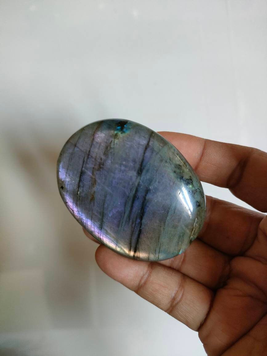 Labradorite 106, 20Gr - Rose et Orange Violacée Galet Ovale Plat