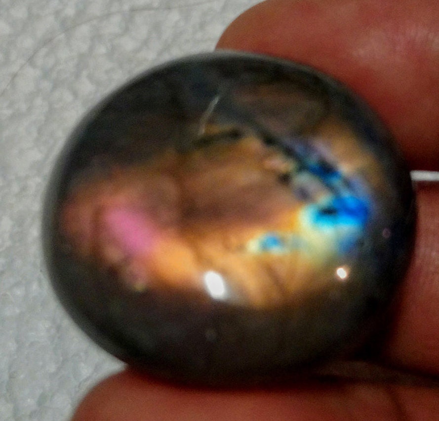 Labradorite 23, 80Gr -Rose Orange Dorée et Gris Violacée - Galet Ovale