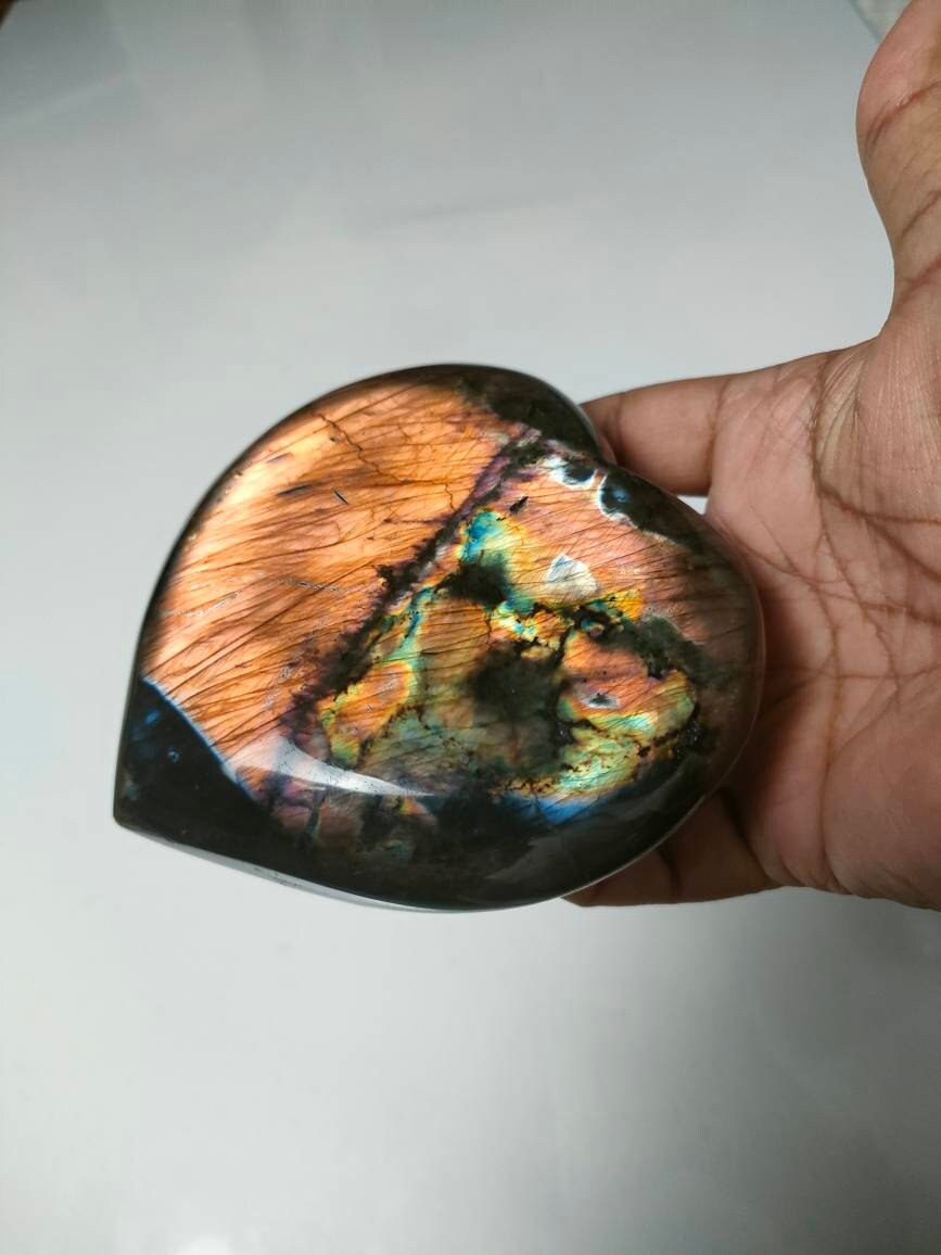 Spectrolite 588Gr - Orange Dorée et Verte Cœur Xl