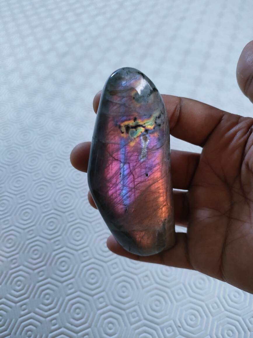 Labradorite 207, 70Gr - Rose et Orange Violacée-Mini Forme Libre