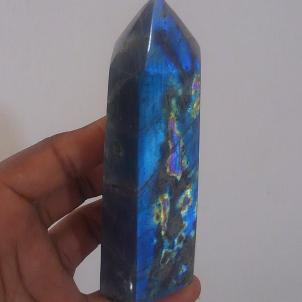 Labradorite  375Gr - bleue et jaune verte ,Prisme-STK10