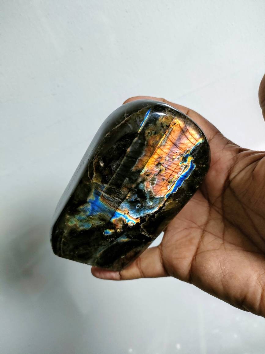 Spectrolite 581, 30Gr- Jaune Orange Dorée et Bleue Grise - Forme Libre