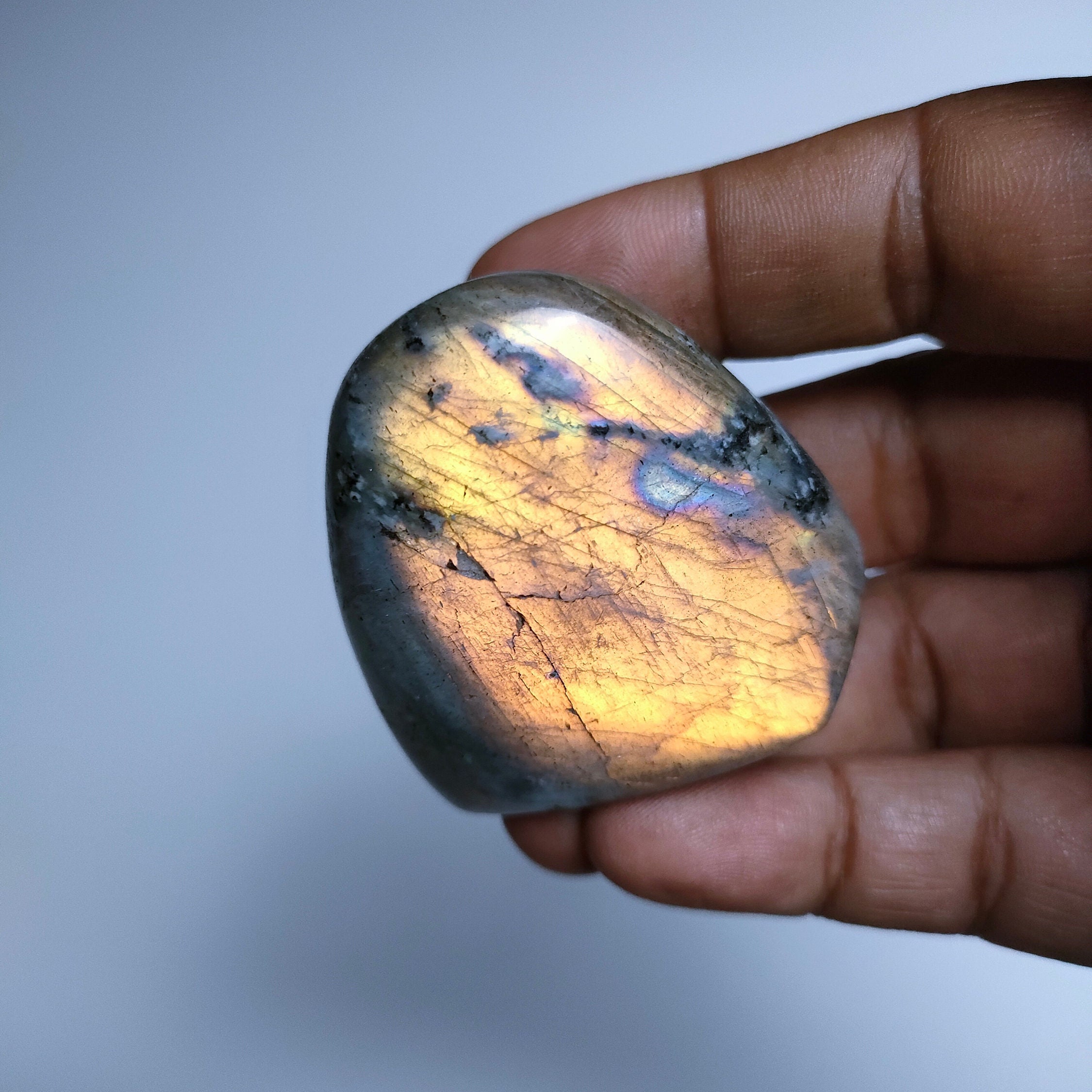 Labradorite 99, 50Gr - Orange Dorée - Mini Forme Libre