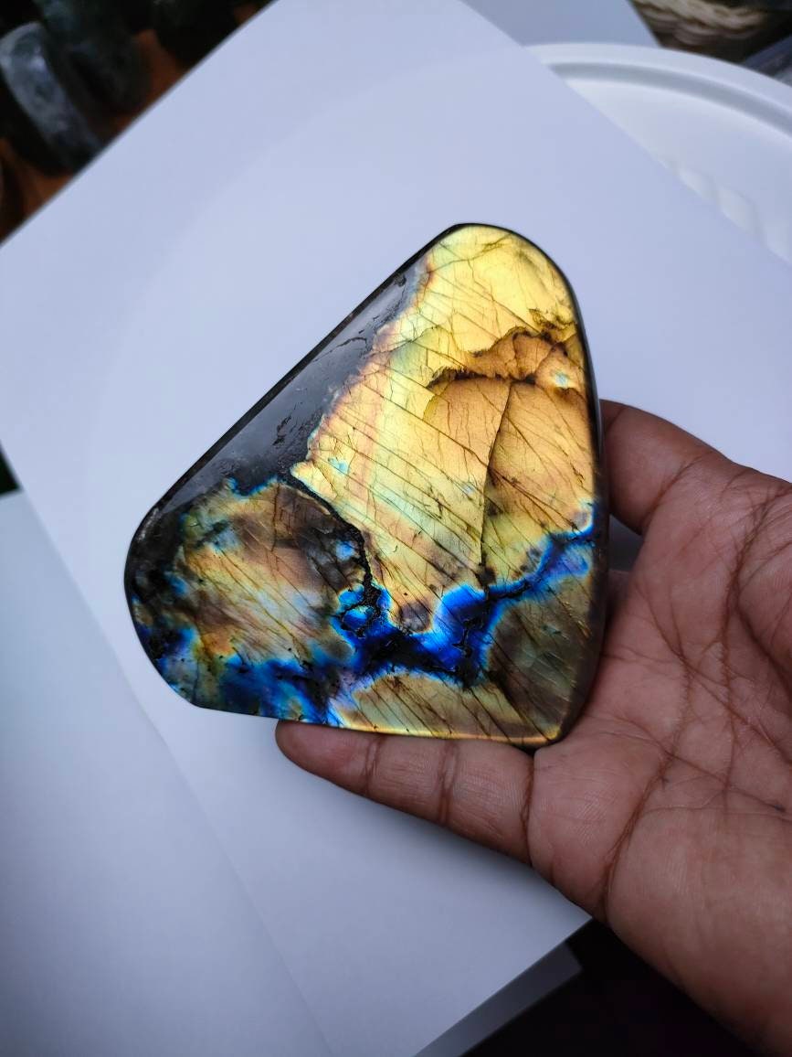 Labradorite 512Gr - Orange Dorée et Bleue Mini Forme Libre