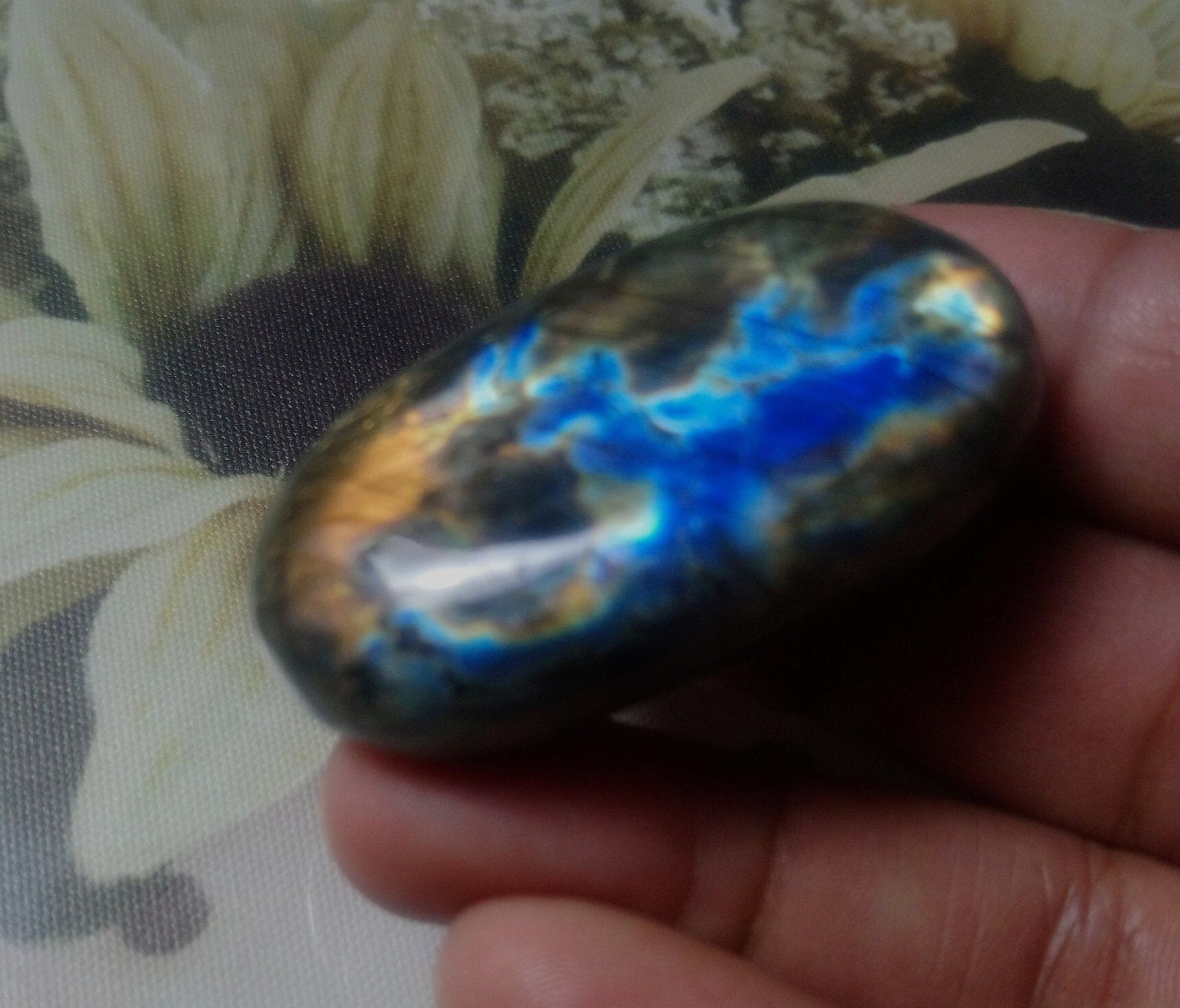 Spectrolite 40, 10Gr - Bleue Flash et Dorée- Mini Galet Ovale