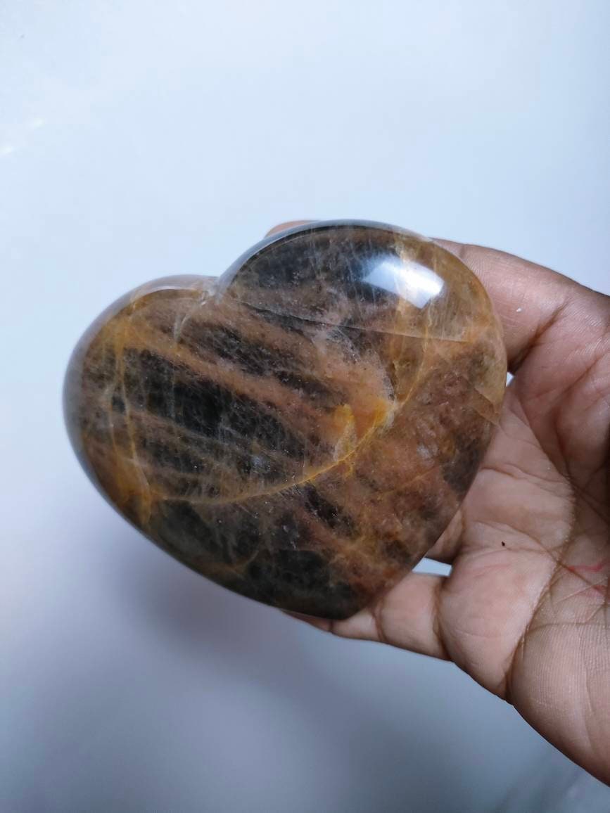 Pierre de Lune 462, 10Gr - Grise et Beige Argenté Cœur Géant Xxl