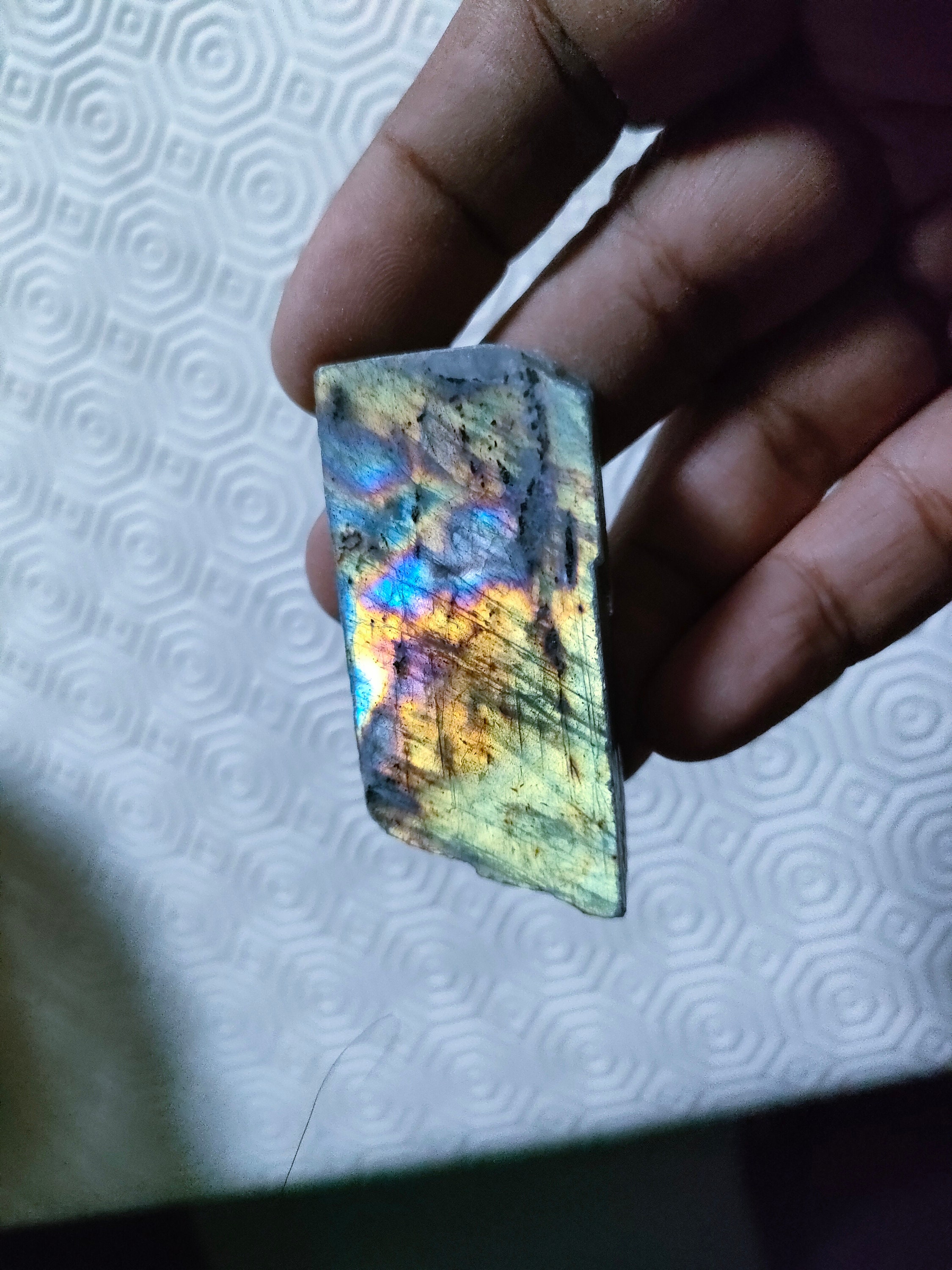 Spectrolite 38, 20Gr -Verte et Gris Dorée - Plaquette Semi Poli Brute