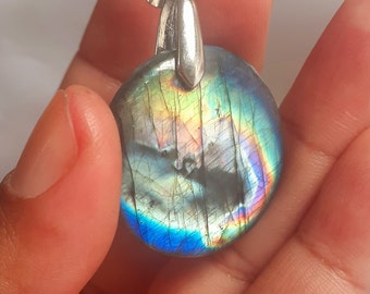 Labradorite 9,1 Gr - arc en ciel - pendentif rond-ADR3