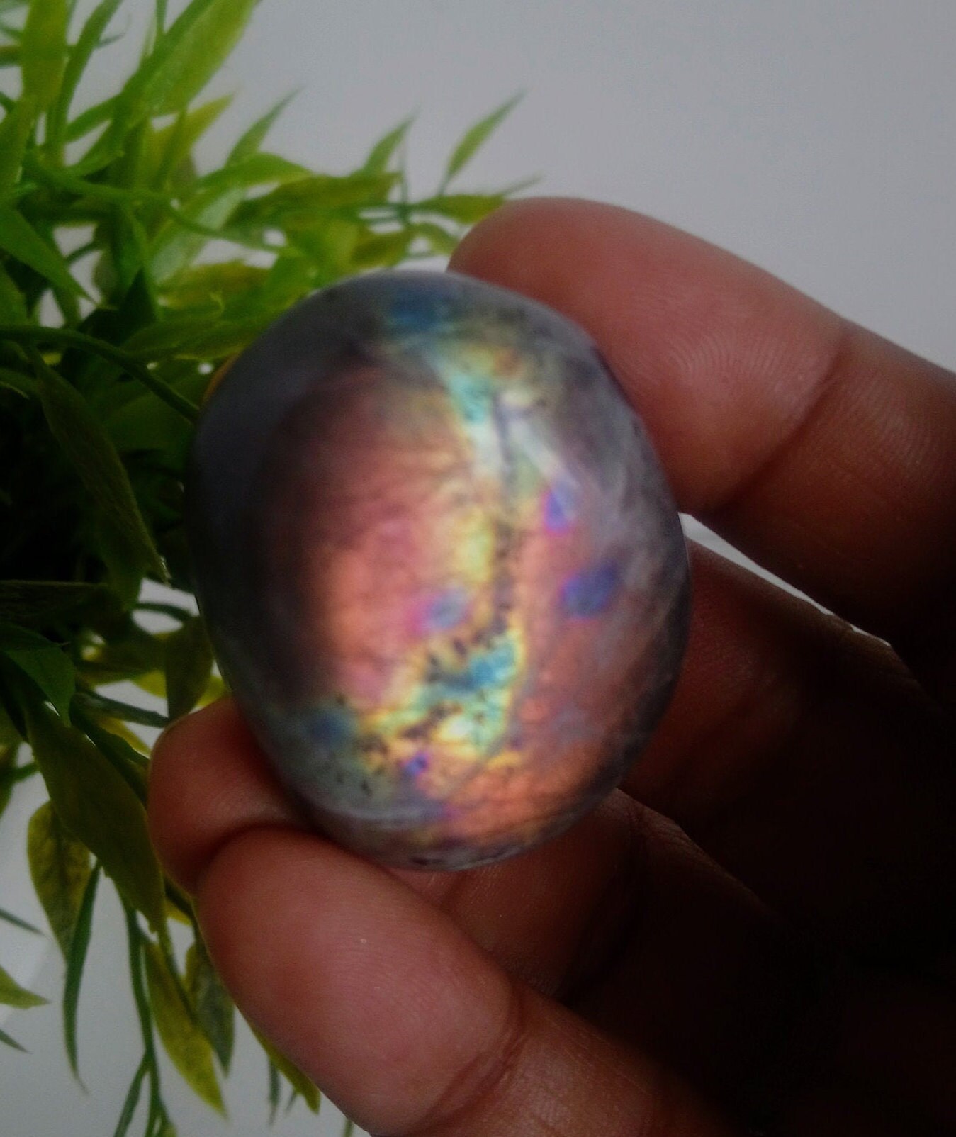 Labradorite 50, 70Gr -Rose Orange Violacée - Galet Ovale