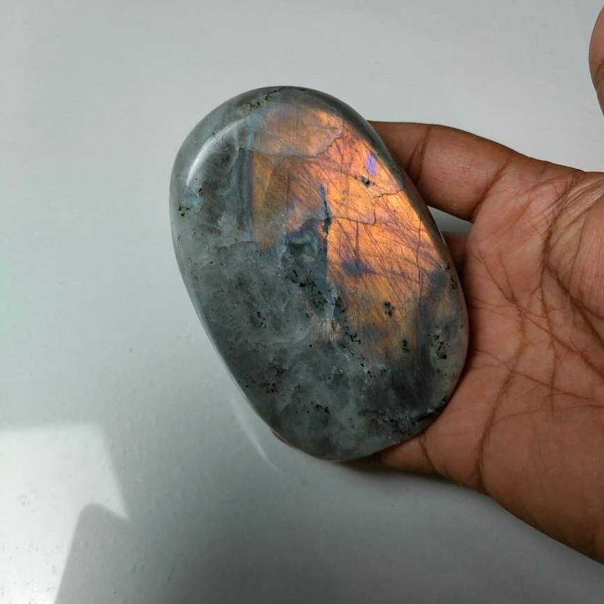 Labradorite 404, 40 - Jaune Orange Dorée et Grise Forme Libre