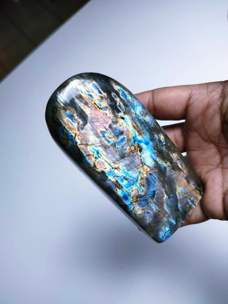 Spectrolite 494Gr - Orange Dorée Violacée et Gris Bleue- Mini Forme Libre