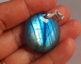 Labradorite 9 Gr - bleue flash - pendentif rond-ADR3