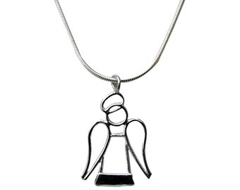 Italian Sterling Silver Angel Pendant Necklace ~ 18 inch Chain