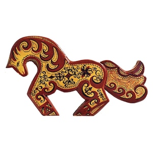 Handcrafted Hand Painted Wooden Horse from Russia Vintage late1980&#39;s Collectible Ethnic Folk Art