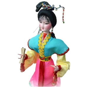 Traditional Chinese Art Silk Figurine Doll 11&quot; Collectible Gift from the Late 1990s