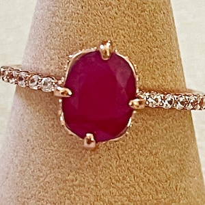 Natural Ruby Ring:  Moissanite Accents 18k Rose Gold over Sterling Silver Size 8.25