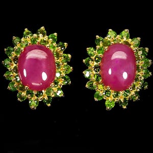 Rubinörhängen: Kromdiopside Dubbel Halo, 18k Guld/Sterlingsilver, Alla hjärtans dag-present