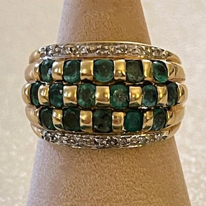Vintage Colombian Emerald & Diamond Band Ring, 18k Gold, Circa 1940s (Size 7)