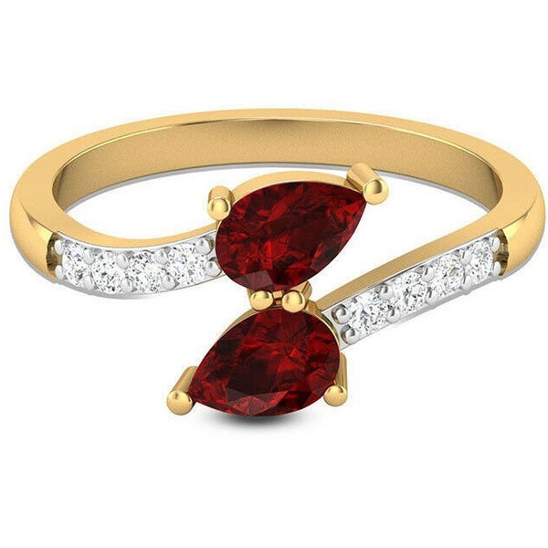 Garnet Ring 18k Gold Plate Double 1 Carat Gemstones ~ January Birthstone GIFT for Her *Valentine's Day Unique & Stunning Ring