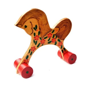 Vintage Handcrafted Russian Wooden Horse 1940s Handcrafted Handpainted Ethnic Collectible Gift