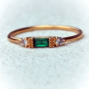 Baguette Cut Emerald Ring w/ White Sapphires Stacking Stackable Ring 18k Gold over Sterling Silver May Birthstone Gift for Her