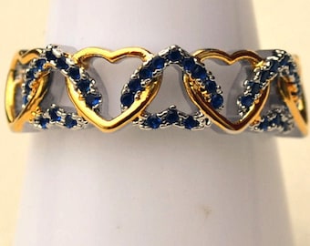 Anello a cuore con zaffiri blu, anello bicolore in oro giallo e bianco 18k, anello con fascia celtica Claddagh, amore, amicizia, regalo unisex, pietra portafortuna di settembre
