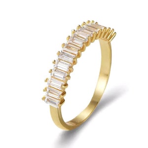 CLEARANCE White Sapphire Band Ring SIZE 5,6,7  Natural Baguette Gemstone Ring 18k Gold over Sterling Silver GIFT