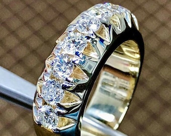 Moissanite Gold Band Ring *Perfect Diamond Substitute* 18K Yellow Gold over Sterling Silver Unisex Ring