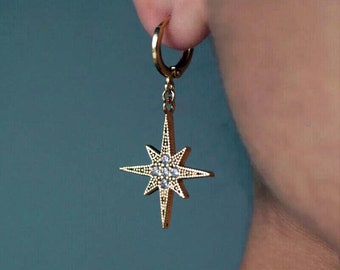 SINGLE EARRING Crystal Star Dangle Drop Earring in 18K Gold Plate