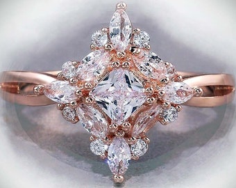 Rose Gold Victorian White Sapphire Ring September Birthstone Beautiful Gift for Her
