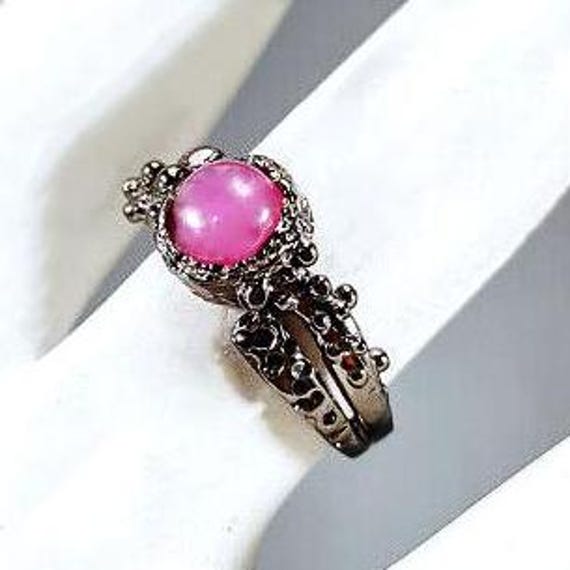 Natural Star Ruby Ring: Black Rhodium Sterling Si… - image 2