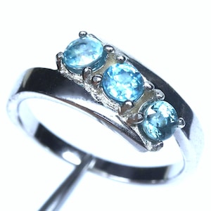 3 Stone Blue Apatite Ring 14K White Gold over 925 Sterling Silver Size 6