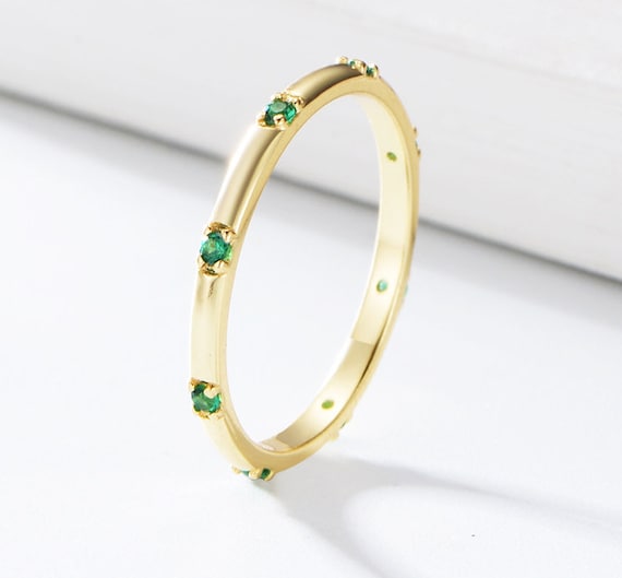 Emerald Stacking Ring: Thin Minimalist Petite Jew… - image 1