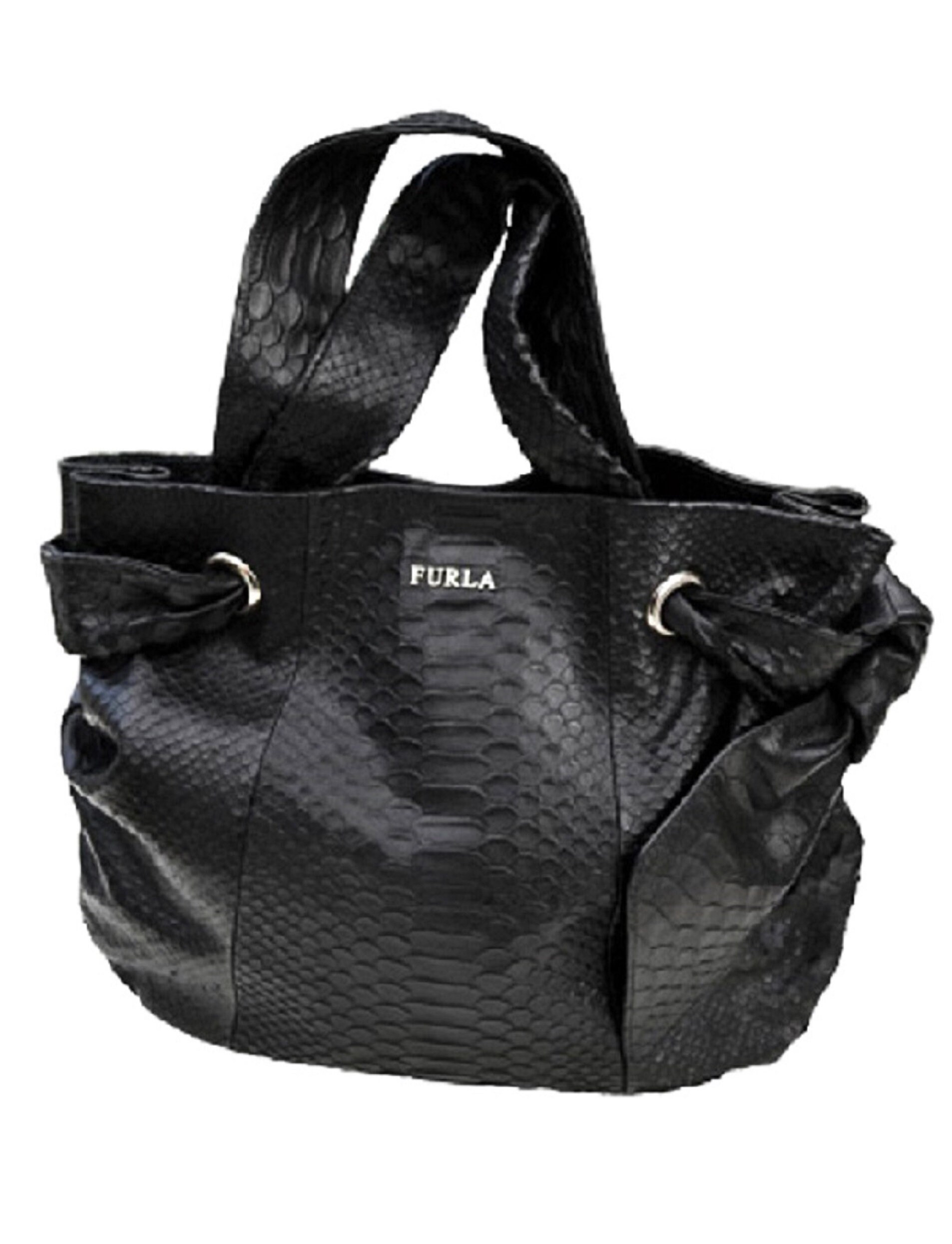 Furla Handbag Black Leather Snakeskin Elegant & Timeless Etsy