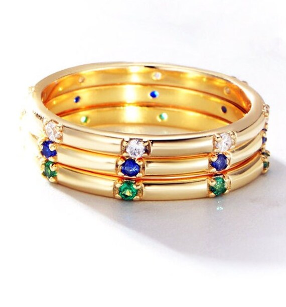 Emerald Stacking Ring: Thin Minimalist Petite Jew… - image 4